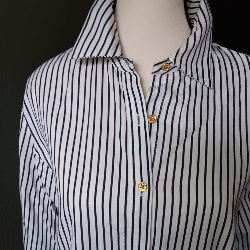 NWOT Jones New York Black and White Strip Long Sleeve Shirt Size L